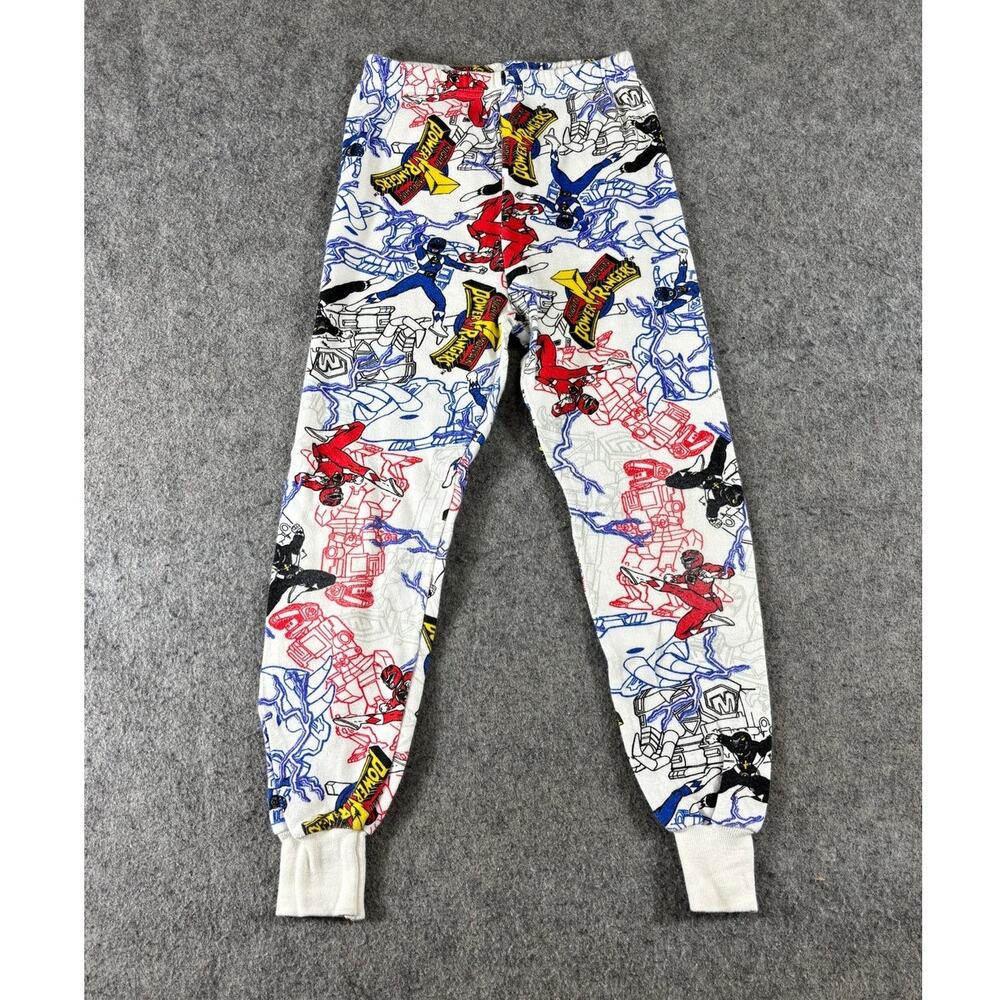 VINTAGE 90s Mighty Morphin Power Rangers Pajama Pants Kid 8 White All Over Print